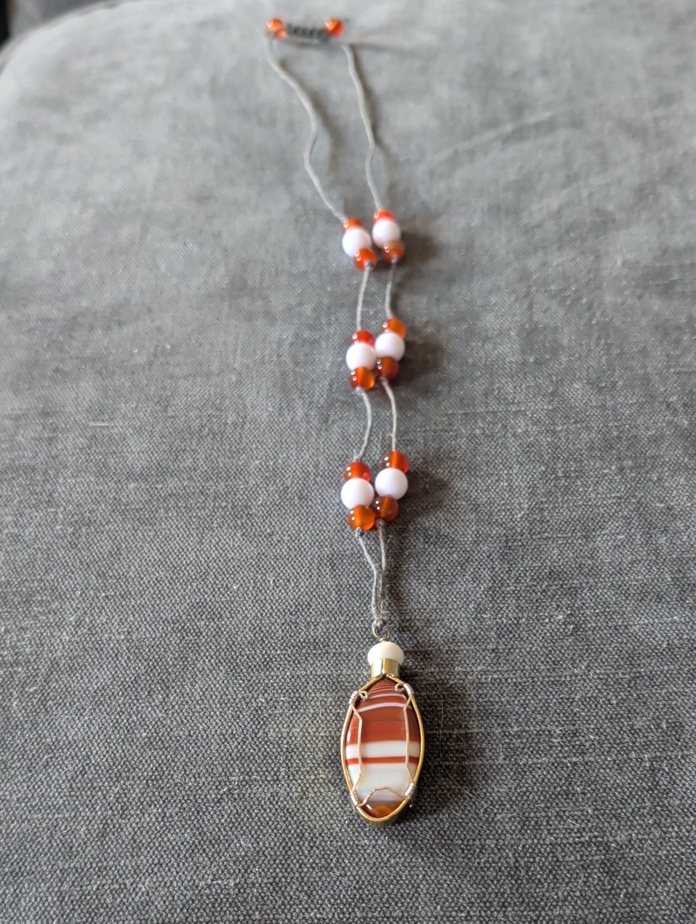 Handcrafted Orange & White Agate Pendant Necklace